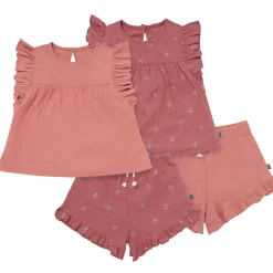 4-Piece Infant & Toddler Girls Rose Cherries Flutter Sleeve Tops and Shorts Set