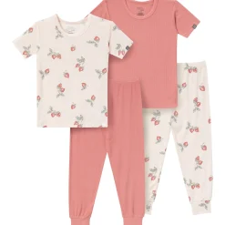4-Piece Infant & Toddler Girls Rose Strawberry Viscose Snug Fitting Pajamas
