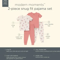 4-Piece Infant & Toddler Girls Rose Strawberry Viscose Snug Fitting Pajamas