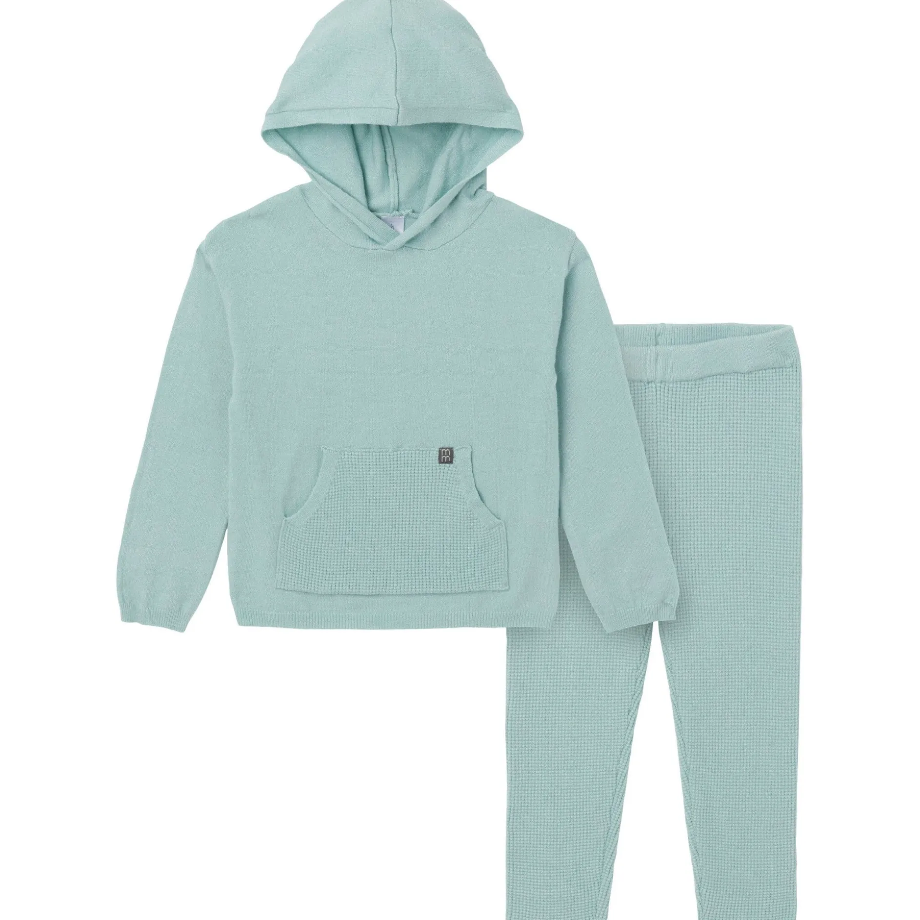 2-Piece Infant & Toddler Medium Sky Hooded Waffle Top and Legging Viscose Set