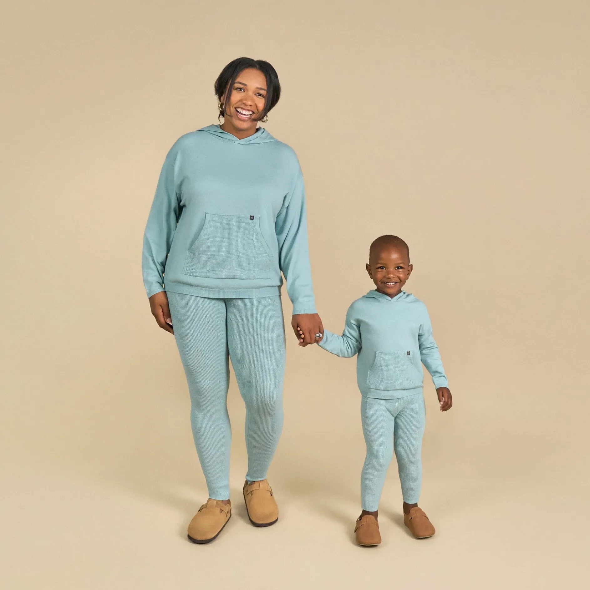 2-Piece Infant & Toddler Medium Sky Hooded Waffle Top and Legging Viscose Set
