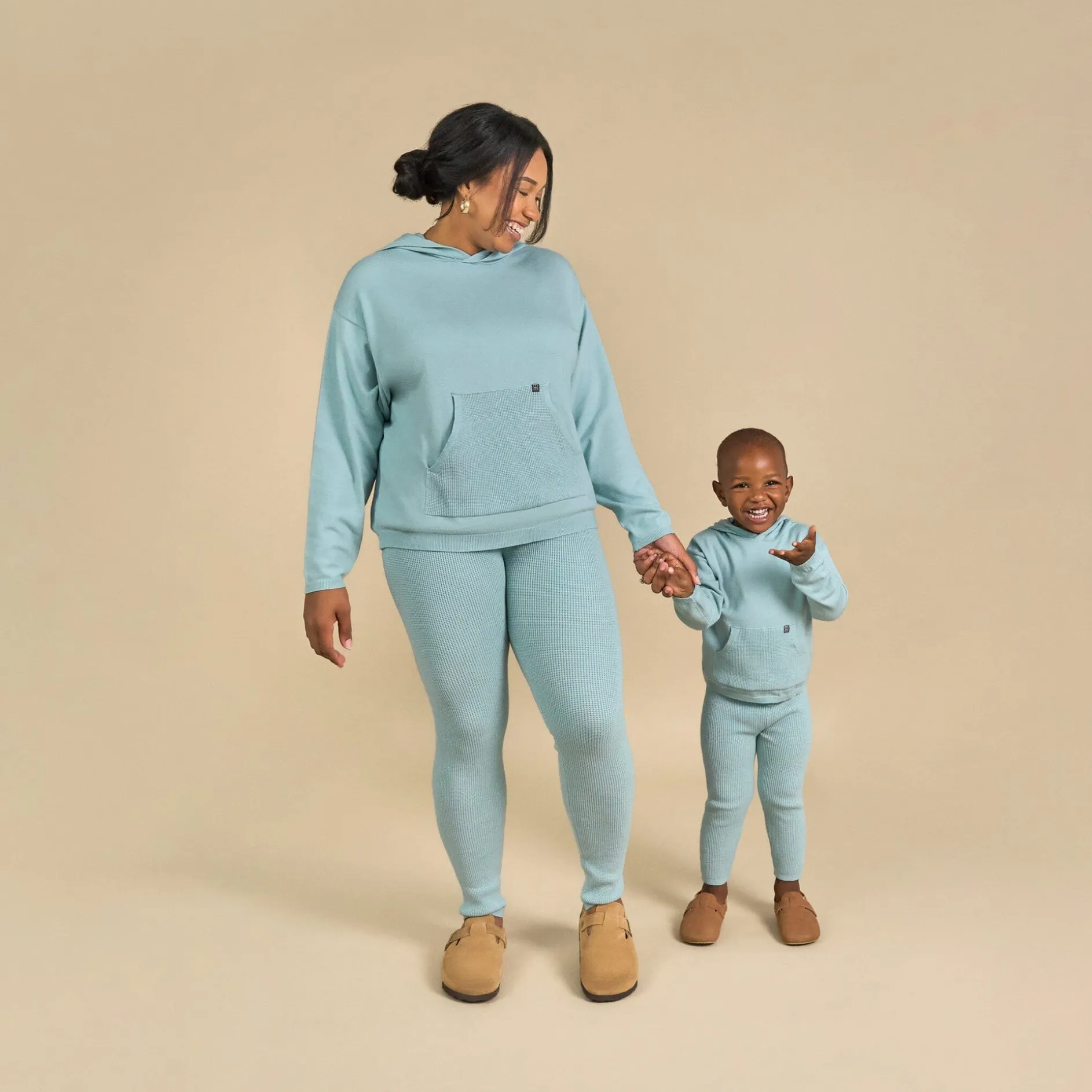 2-Piece Infant & Toddler Medium Sky Hooded Waffle Top and Legging Viscose Set