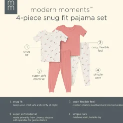4-Piece Infant & Toddler Neutral Pasta Dinner Viscose Snug Fitting Pajamas