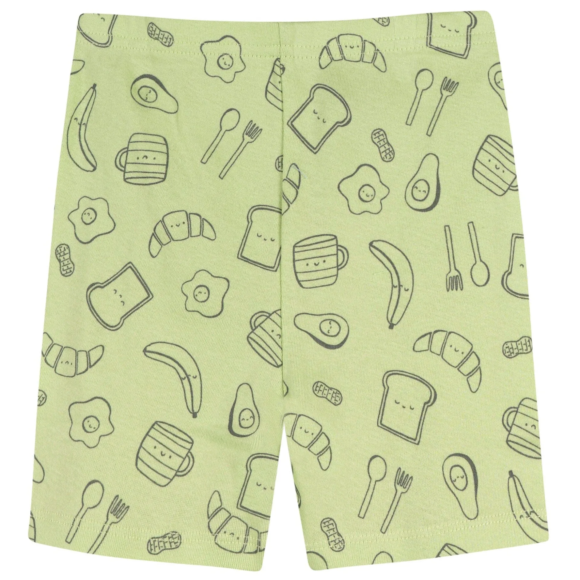 4-Piece Infant & Toddler Neutral Green Breakfast Cotton Pajama Short Set