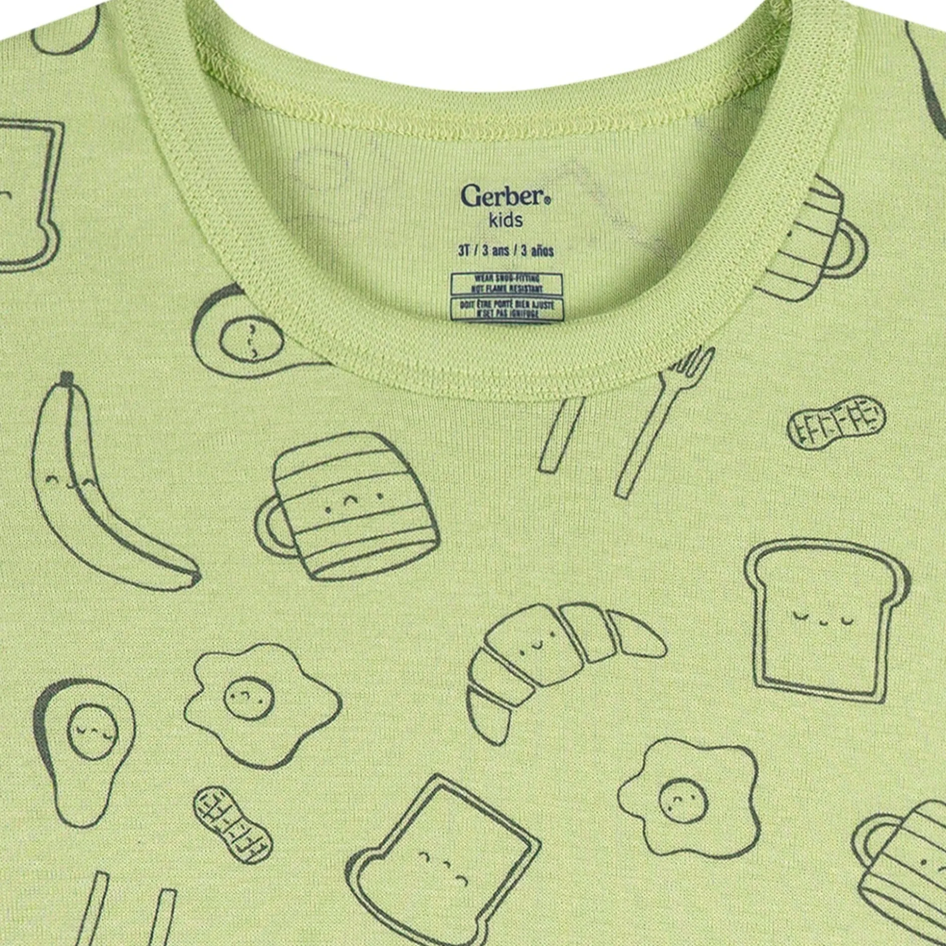 4-Piece Infant & Toddler Neutral Green Breakfast Cotton Pajama Short Set