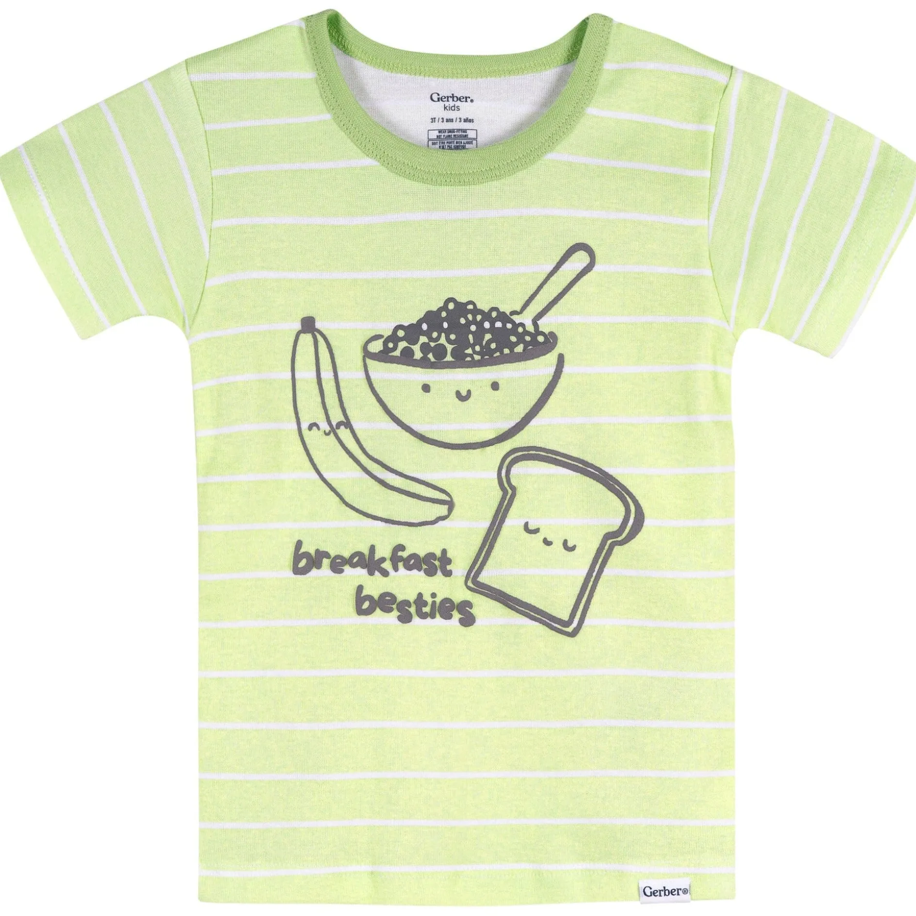 4-Piece Infant & Toddler Neutral Green Breakfast Cotton Pajama Short Set