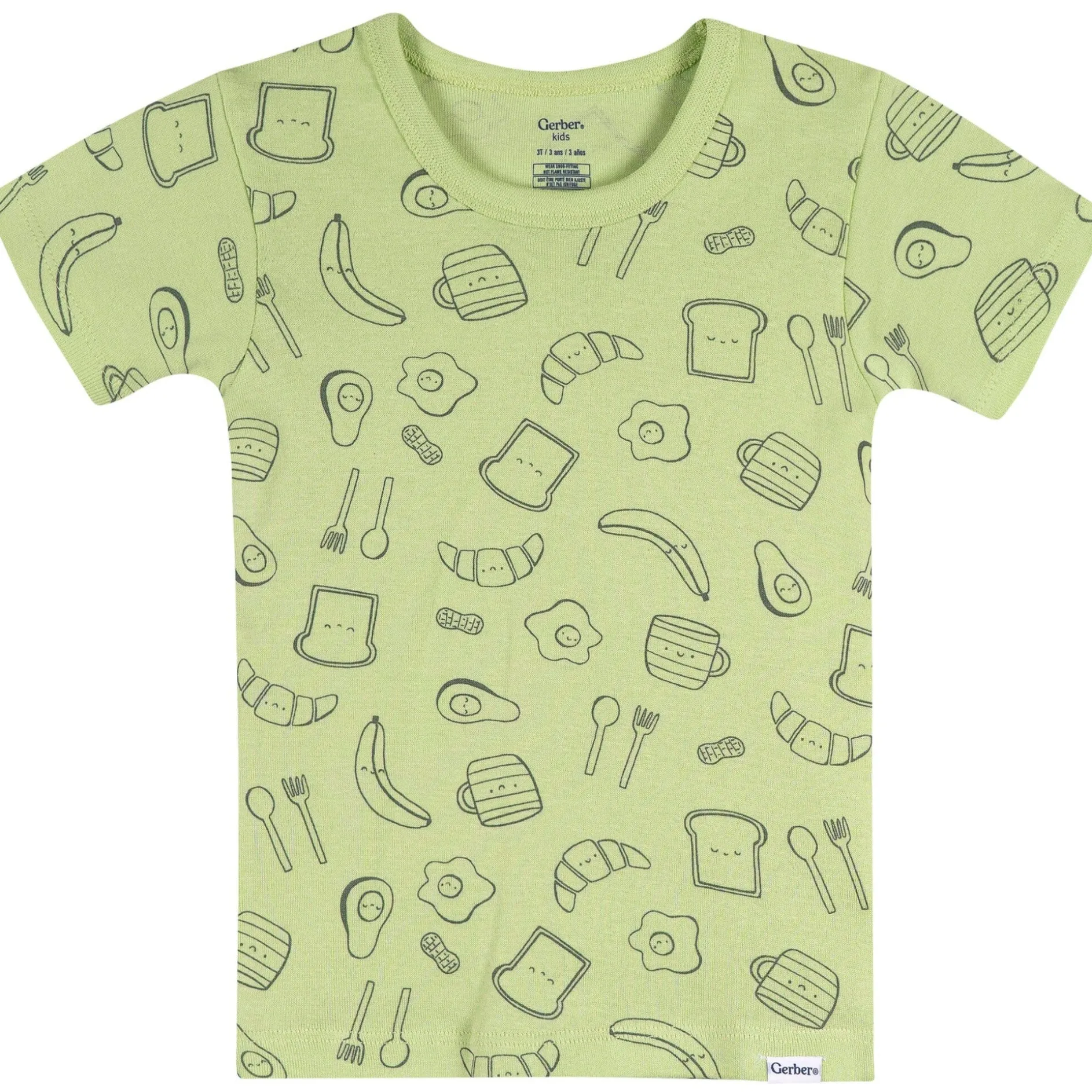 4-Piece Infant & Toddler Neutral Green Breakfast Cotton Pajama Short Set
