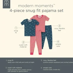 4-Piece Infant & Toddler Neutral Blue Umbrella Viscose Snug Fitting Pajamas