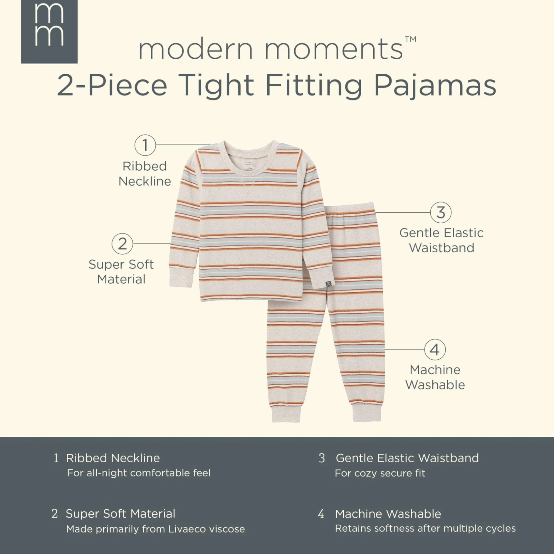 2-Piece Infant & Toddler Neutral Oatmeal Heather Stripe Hacci Pajama Set