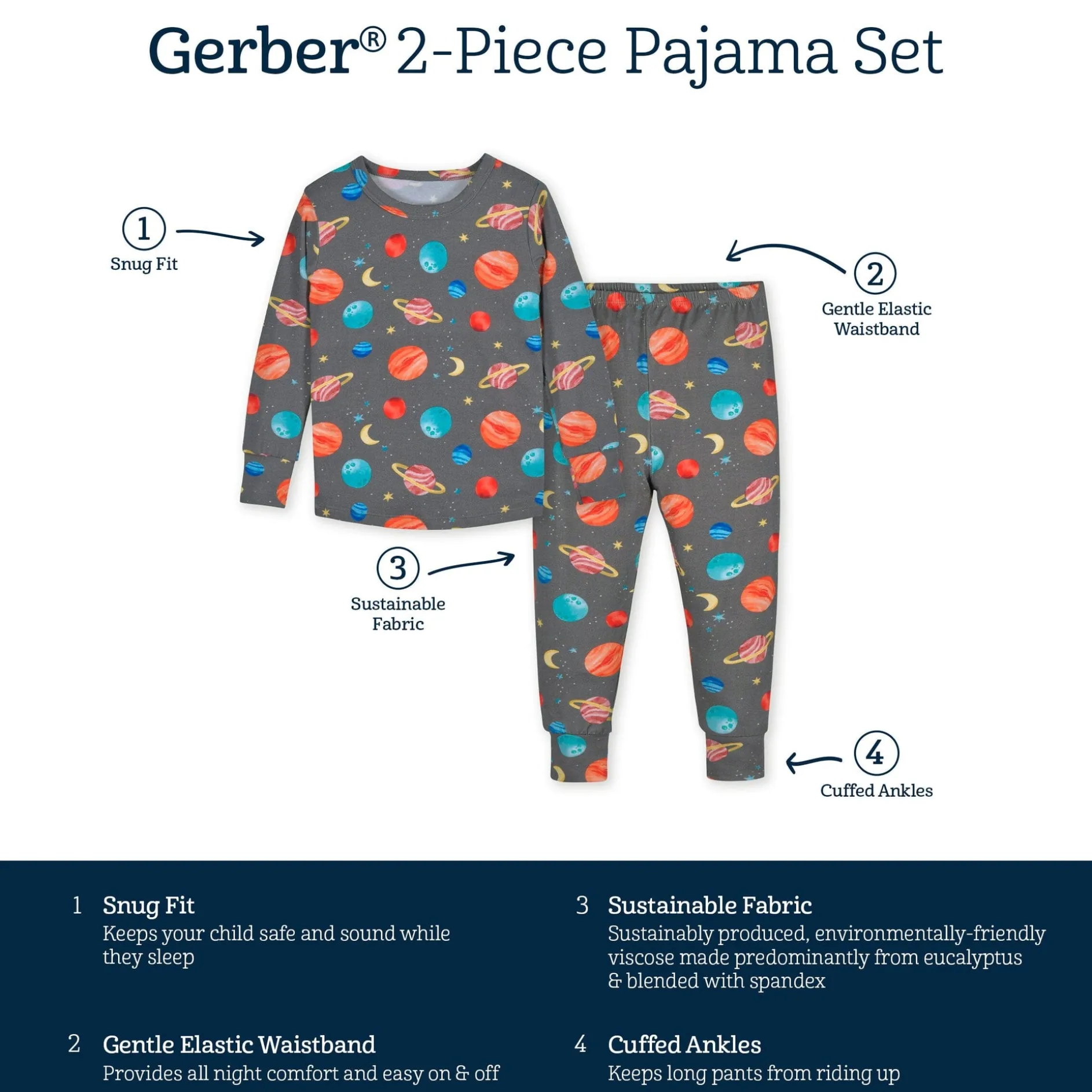 2-Piece Infant & Toddler Outer Space Buttery Soft Viscose Made from Eucalyptus Snug Fit Pajamas