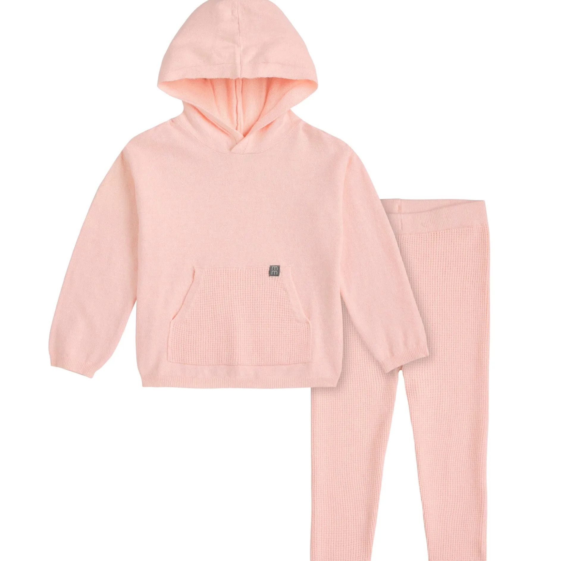 2-Piece Infant & Toddler Pink Hooded Waffle Top and Legging Viscose Set