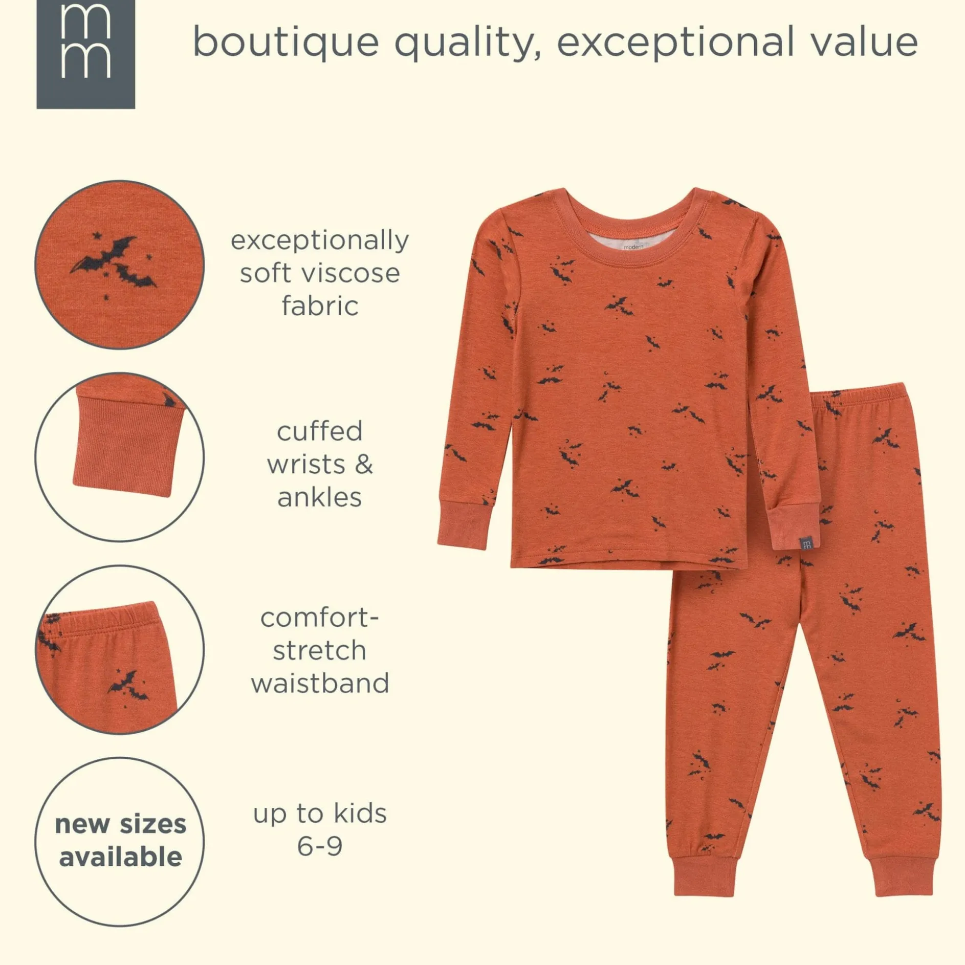 2-Piece Neutral Autumn Bats Snug Fit Pajama Set