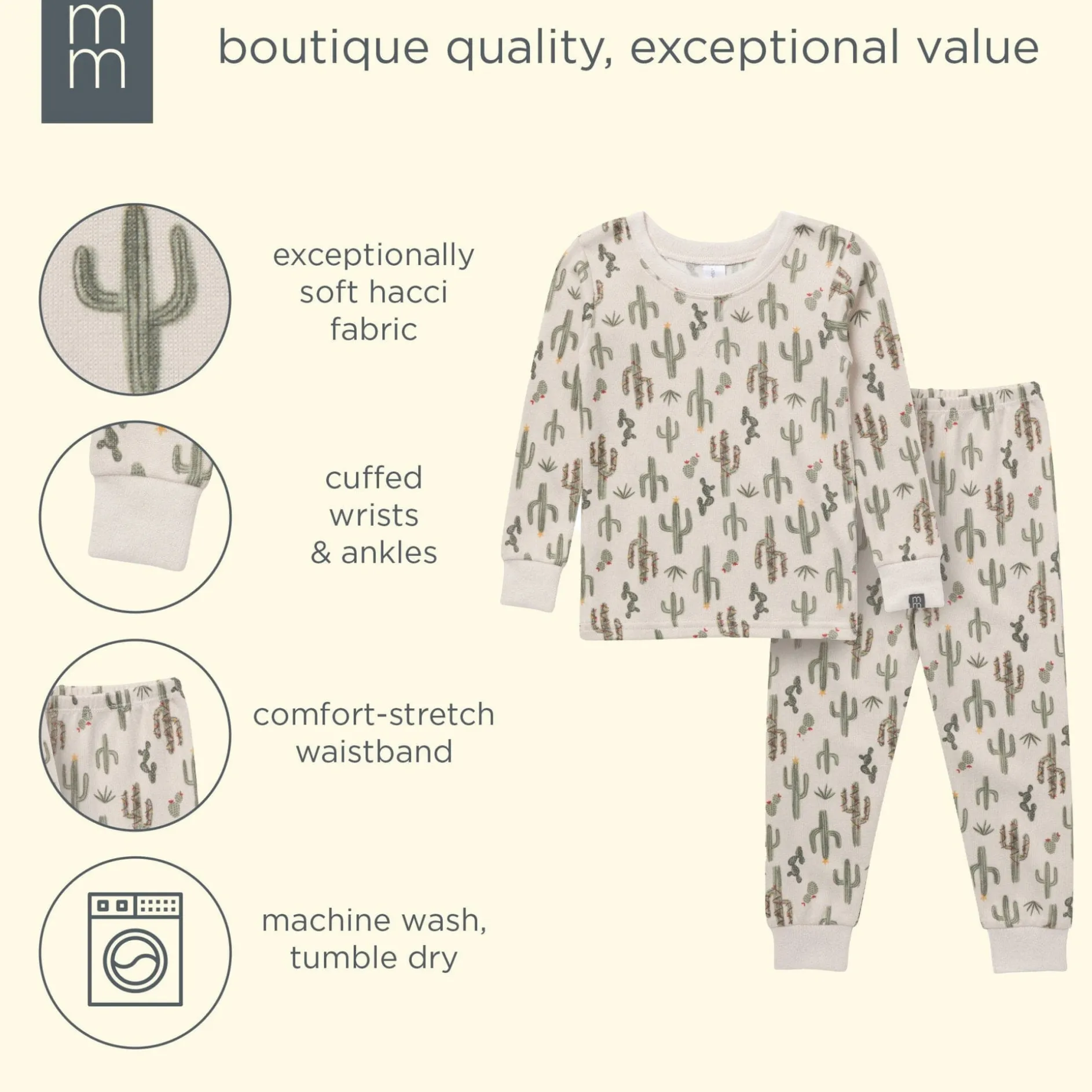 2-Piece Neutral Christmas Cactus Snug Fit Pajama Set
