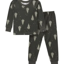 2-Piece Neutral Green Christmas Tree Snug Fit Pajama Set
