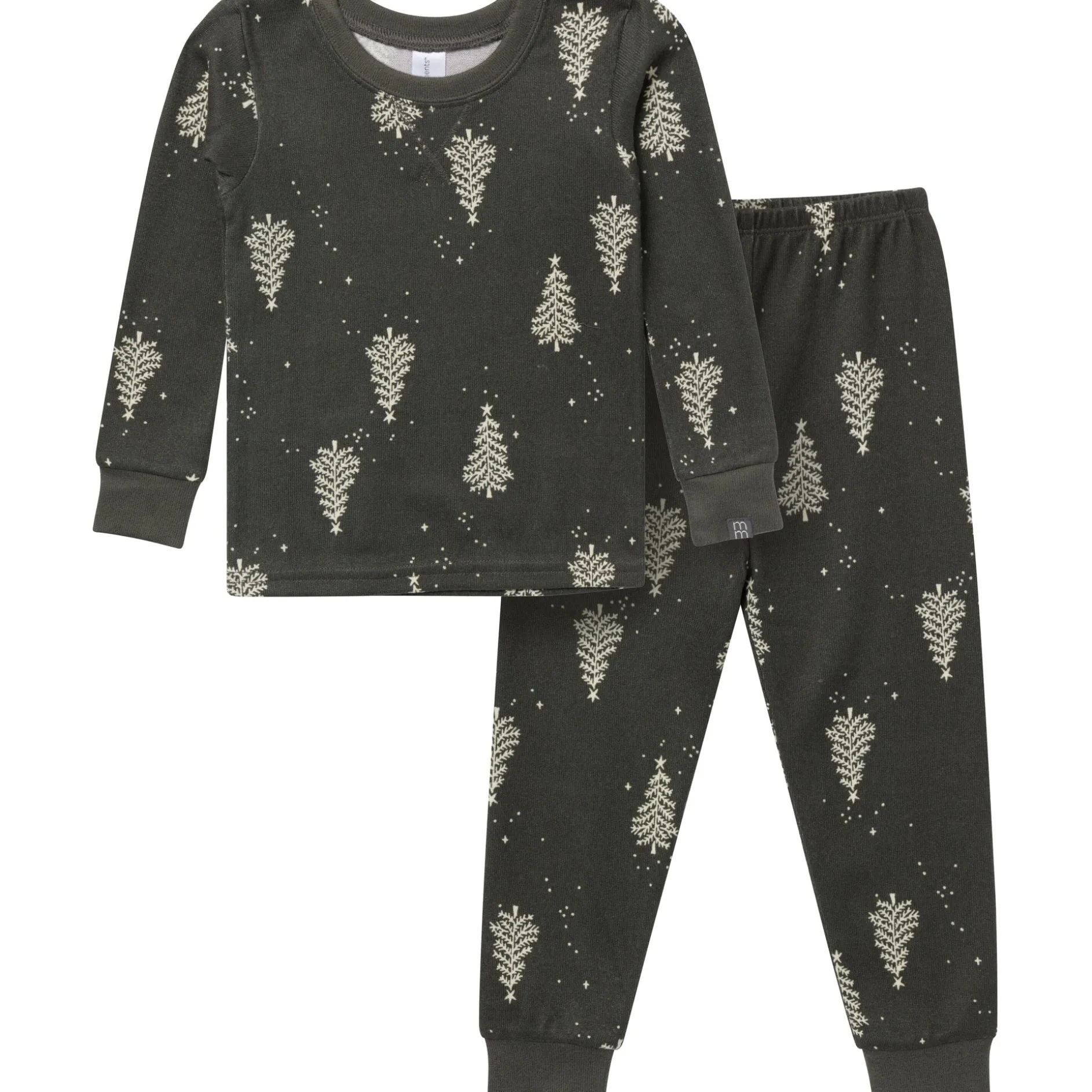 2-Piece Neutral Green Christmas Tree Snug Fit Pajama Set