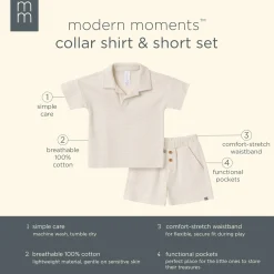 2-Piece Toddler Boys Beige Johnny Collar Shirt and Shorts Set