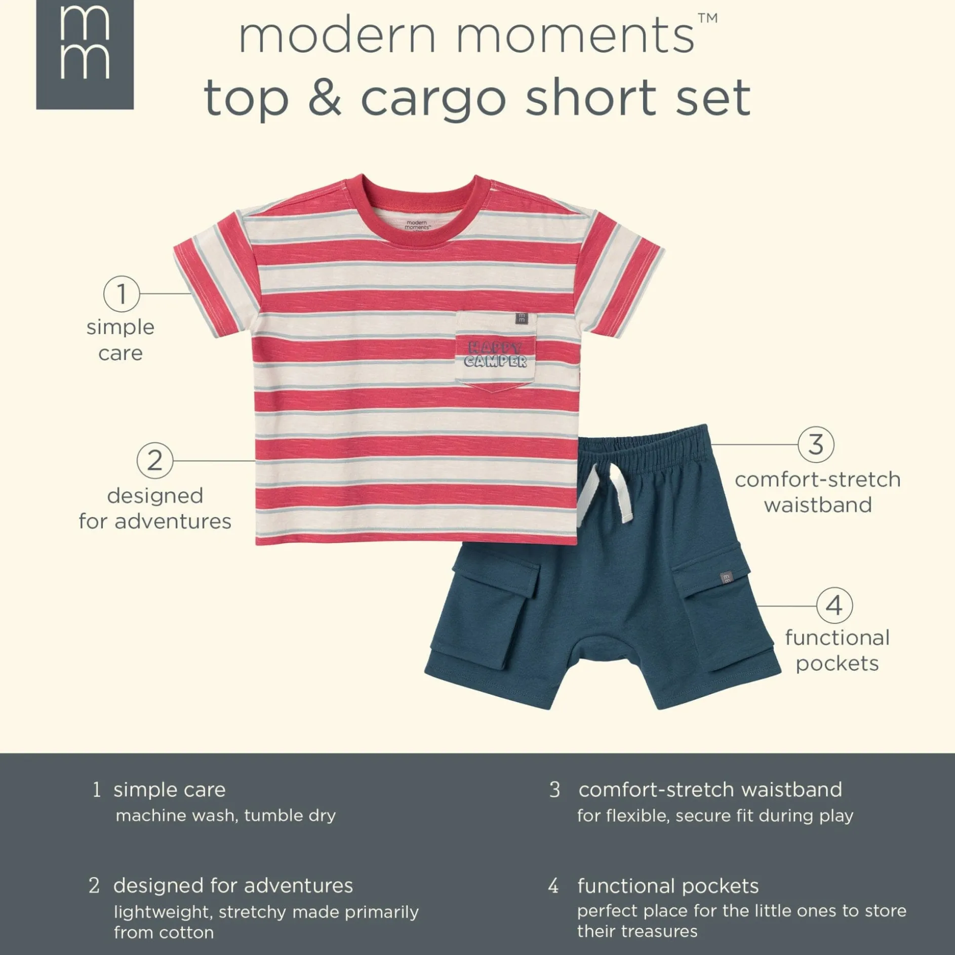 2-Piece Toddler Boys Coastal Stripe Top and Cargo Shorts Set