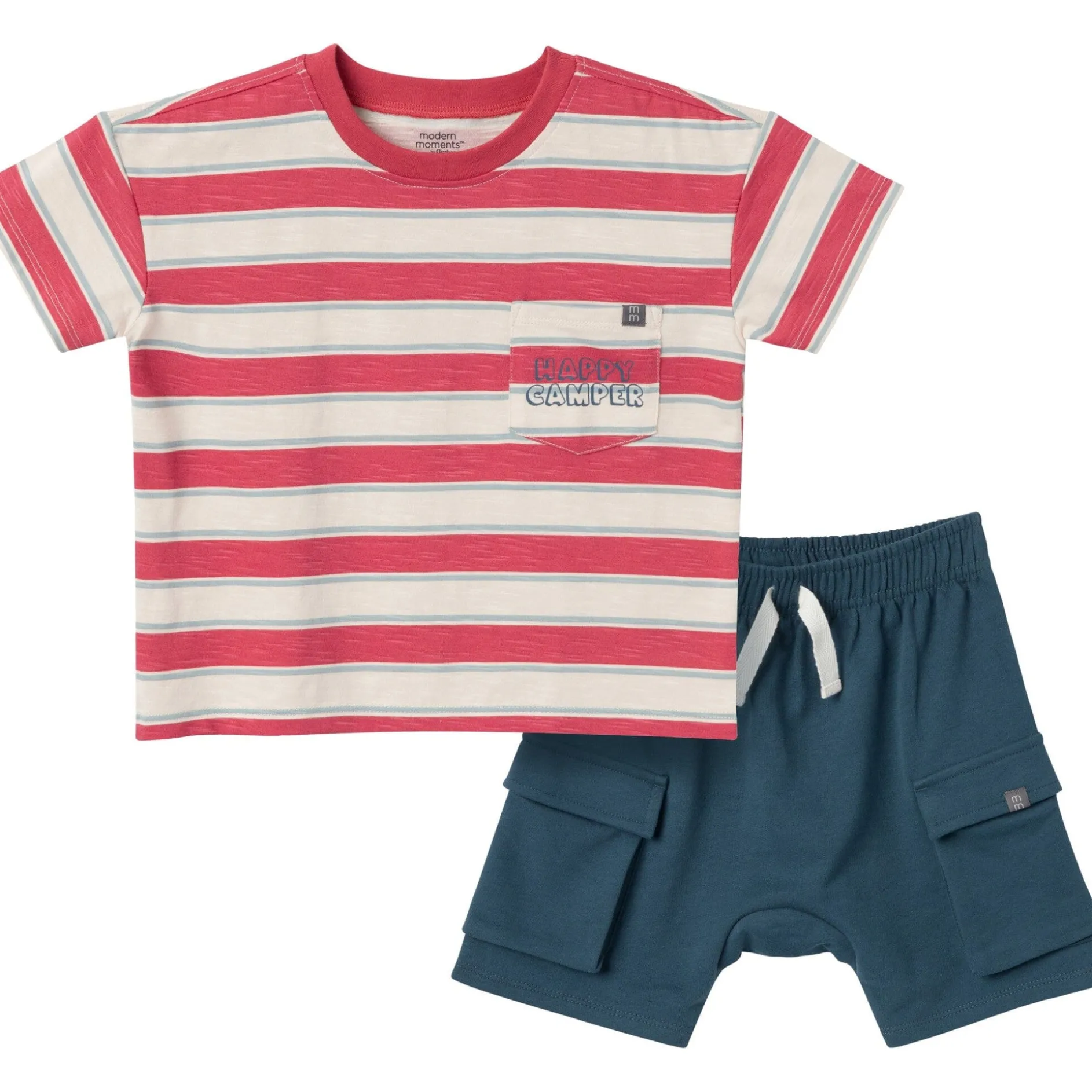 2-Piece Toddler Boys Coastal Stripe Top and Cargo Shorts Set