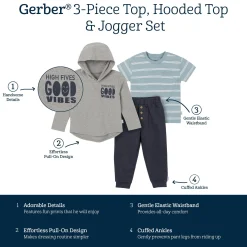 3-Piece Toddler Boys Good Vibes Tee, Hooded Top and Joggers Set