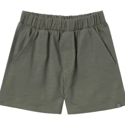 2-Piece Toddler Boys Green Stripe Johnny Collar Shirt and Shorts Set