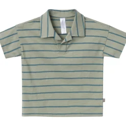 2-Piece Toddler Boys Green Stripe Johnny Collar Shirt and Shorts Set