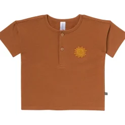 2-Piece Toddler Boys Medium Brown Henley Shirt and Shorts Set