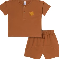 2-Piece Toddler Boys Medium Brown Henley Shirt and Shorts Set