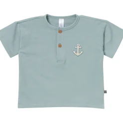 2-Piece Toddler Boys Medium Teal Henley Shirt and Shorts Set