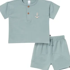 2-Piece Toddler Boys Medium Teal Henley Shirt and Shorts Set
