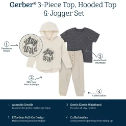 3-Piece Toddler Boys Stay Wild Tee, Hooded Top and Joggers Set