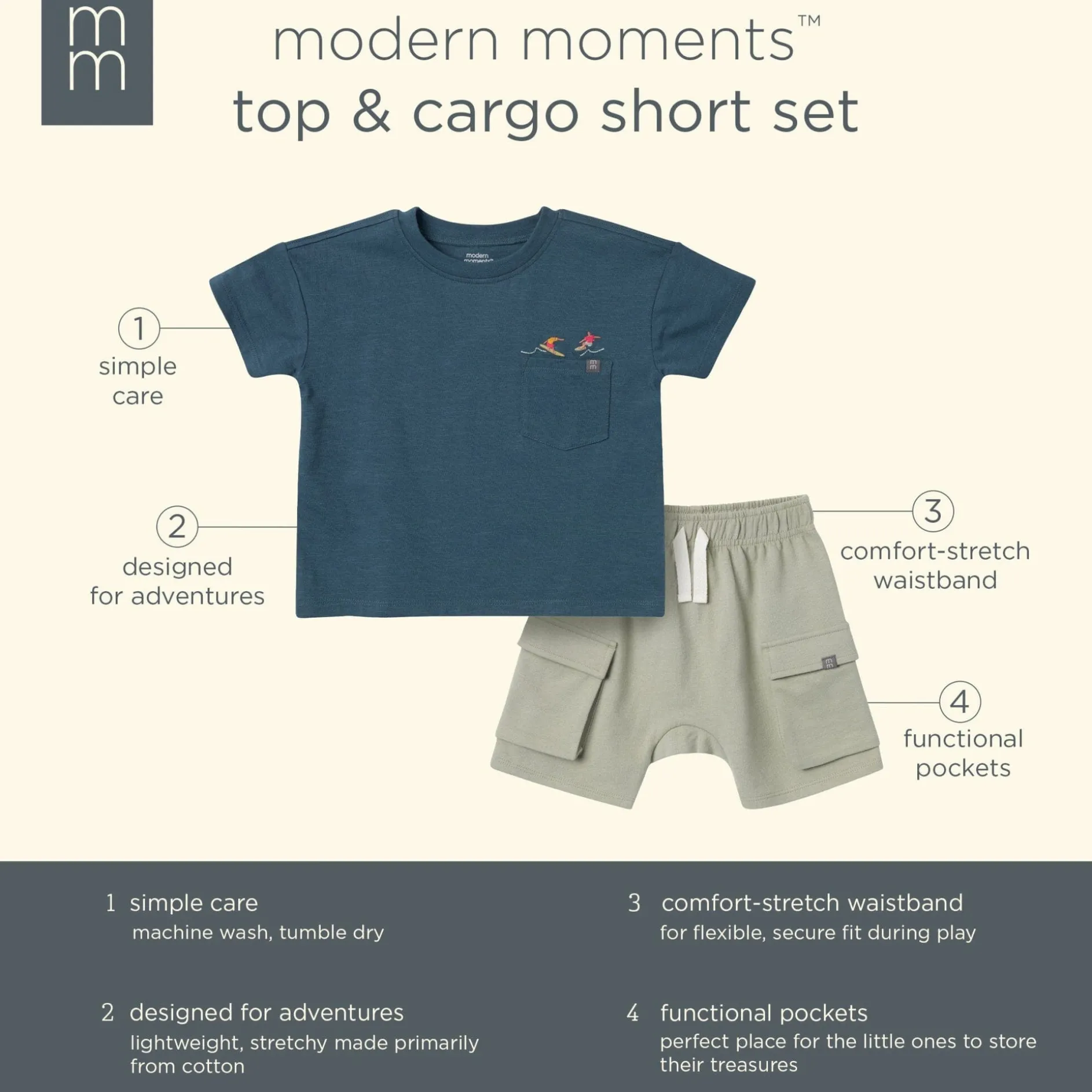 2-Piece Toddler Boys Surfers Top and Cargo Shorts Set