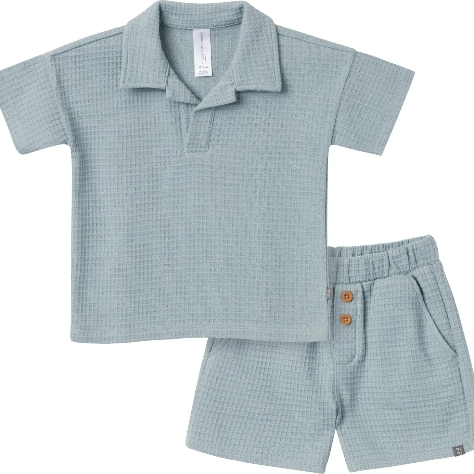 2-Piece Toddler Boys Teal Johnny Collar Shirt and Shorts Set