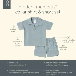 2-Piece Toddler Boys Teal Johnny Collar Shirt and Shorts Set