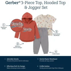 3-Piece Toddler Boys Varsity Tee, Hooded Top and Joggers Set