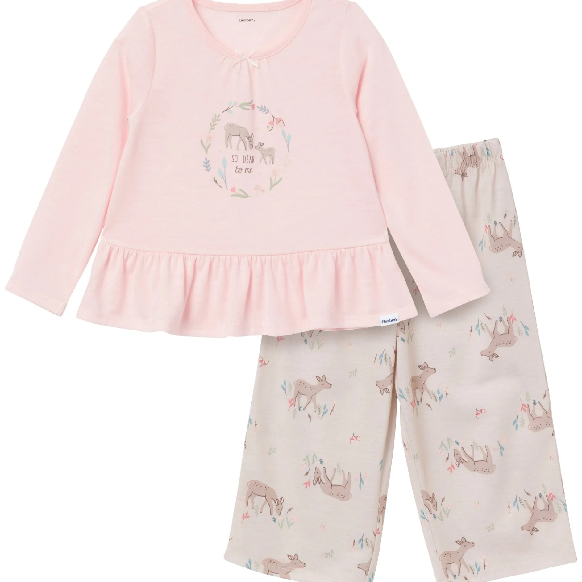 2-Piece Toddler Girls Deer Peplum Pajama Set