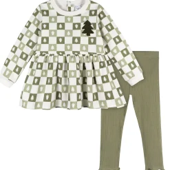 2-Piece Toddler Girls Green Trees Dress and Legging Set