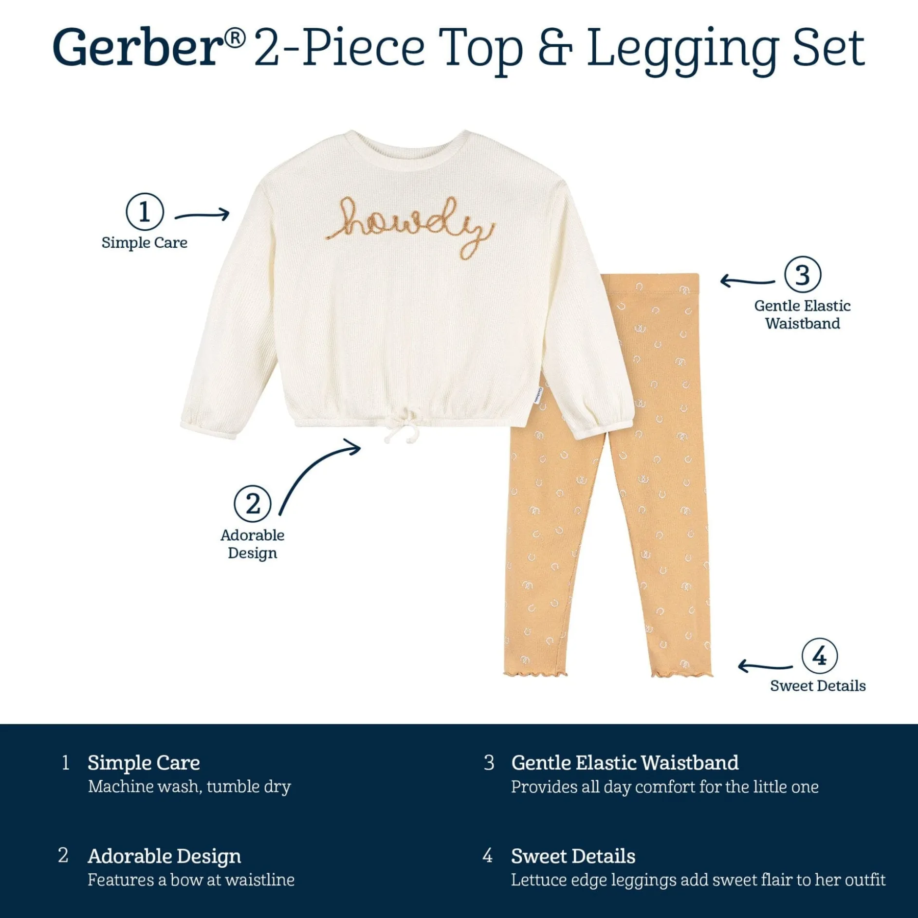 2-Piece Toddler Girls Horseshoes Top and Legging Set