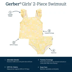 2-Piece Toddler Girls UPF 50+ Daisies Swimsuit Set