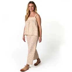 2-Piece Womens Beige Vine Floral Cropped Pants Set