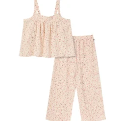 2-Piece Womens Beige Vine Floral Cropped Pants Set
