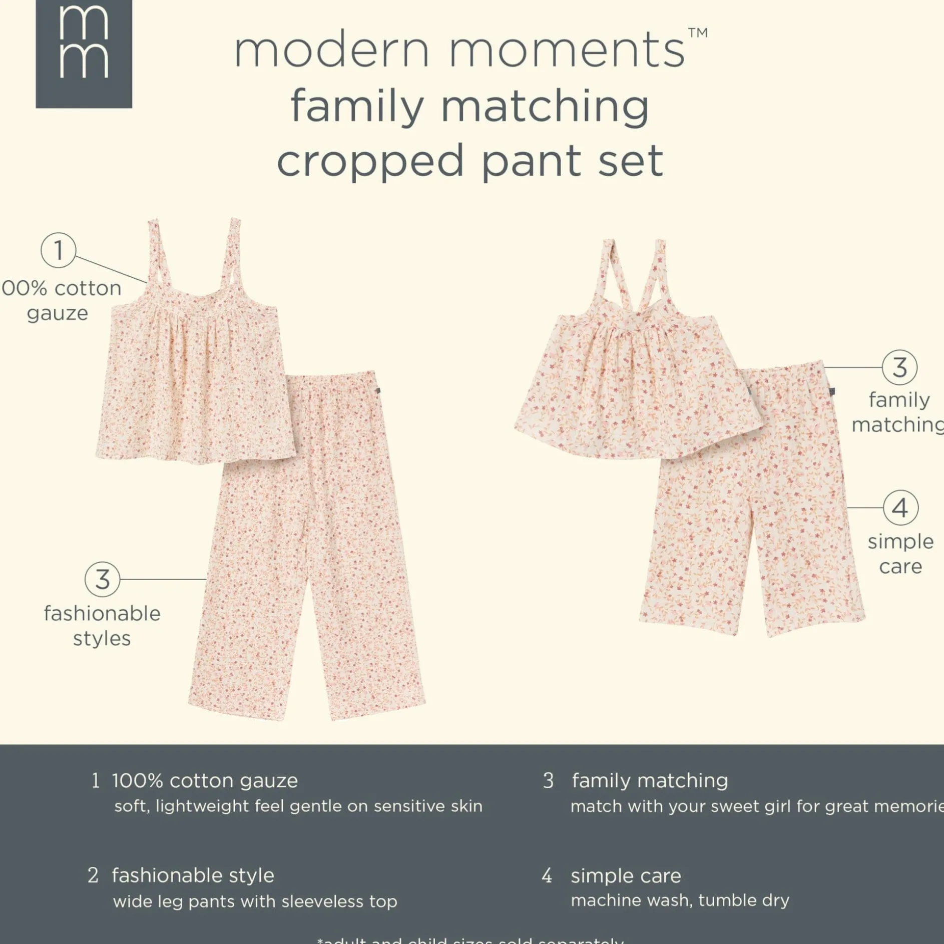 2-Piece Womens Beige Vine Floral Cropped Pants Set