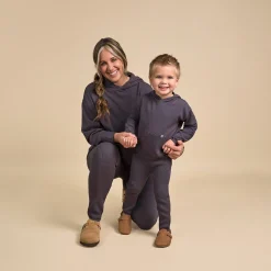 2-Piece Women's Dark Grey Hooded Waffle Top and Legging Viscose Set