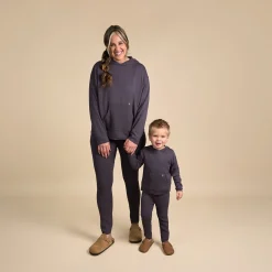 2-Piece Women's Dark Grey Hooded Waffle Top and Legging Viscose Set