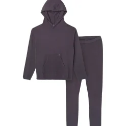 2-Piece Women's Dark Grey Hooded Waffle Top and Legging Viscose Set