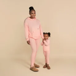 2-Piece Women's Pink Hooded Waffle Top and Legging Viscose Set