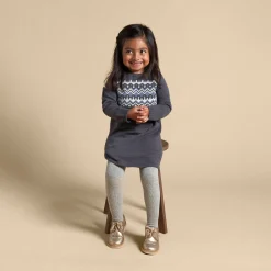 Toddler Girls Dark Grey Heather Fair Isle Viscose Sweater Dress