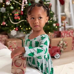 Toddler Girls Spruce Buttery Soft Viscose Made from Eucalyptus Holiday Twirl Dress