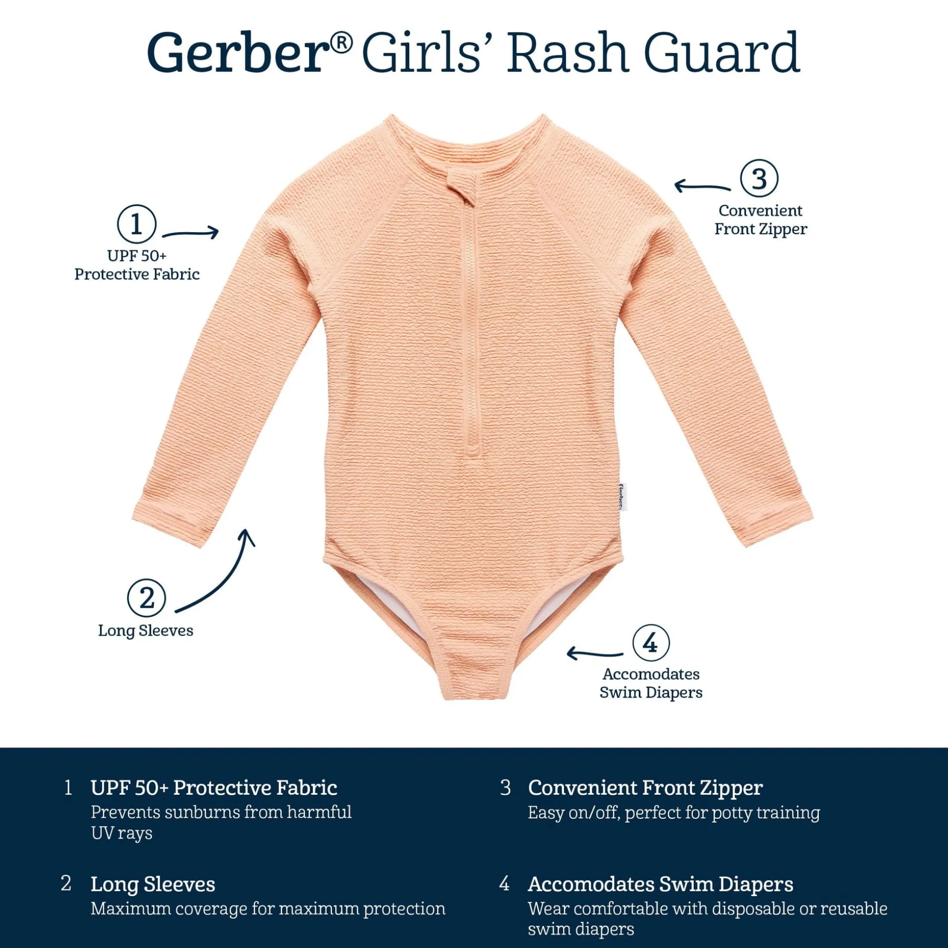 Toddler Girls UPF 50+ Peach Rash Guard