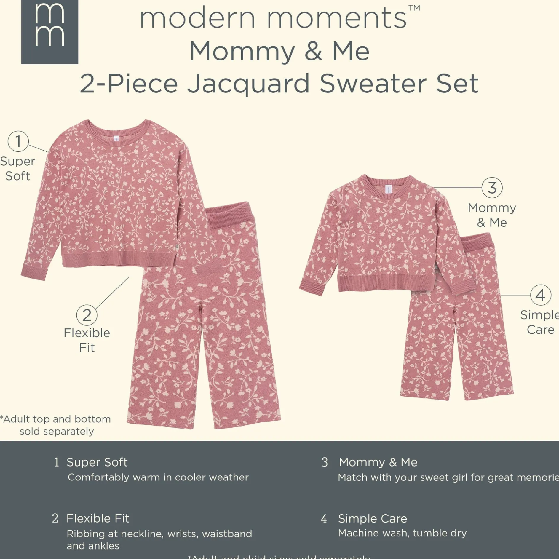 Womens Dark Rose Branches Sweater Knit Pants
