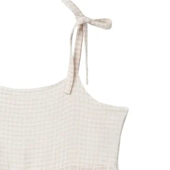 Womens Tan Gingham Gauze Dress